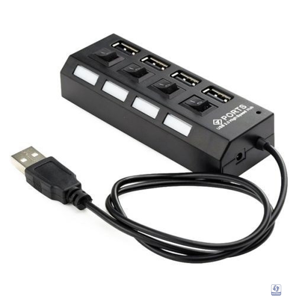 Gembird Концентратор USB 2.0 UHB-243-AD с подсветкой и выключателем, 4 порта, блистер (UHB-243-AD)