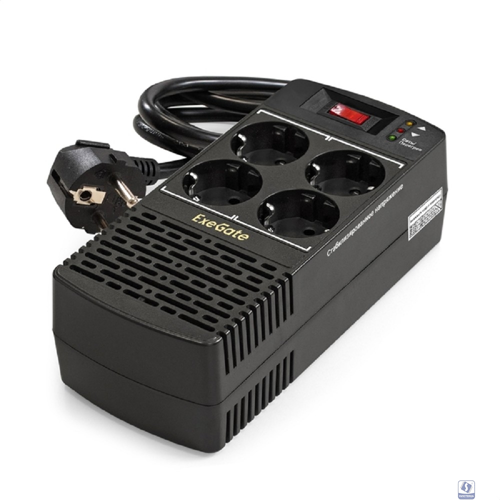 Exegate EP285939RUS Стабилизатор ExeGate Power AD5000-1000 (1000VA/500W, диапазон 150...280В, 4 евророзетки)