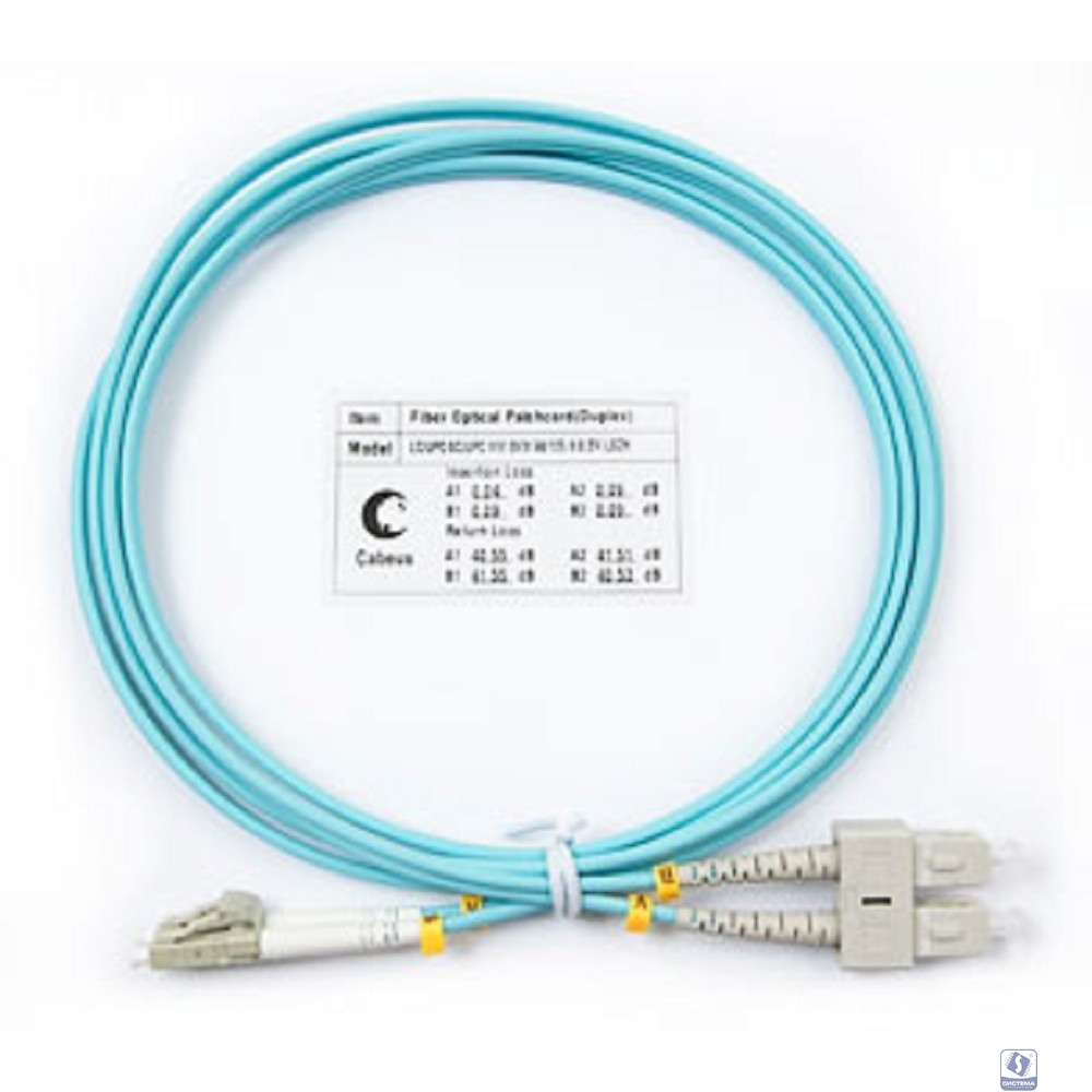 Cabeus FOP-50-LC-SC-2m Шнур оптический duplex LC-SC 50/125 mm OM3 2м LSZH    