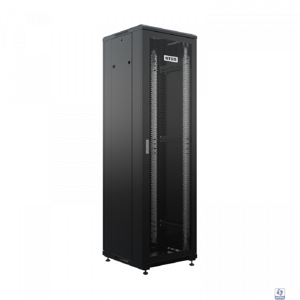 NTSS Шкаф напольный универсальный серверный NTSS R 18U 600х600мм, 4 профиля 19, двери перфорированная и перфорированная, боковые стенки съемные, регулируемые опоры, разобранный, черный RAL 9005 NTSS-R