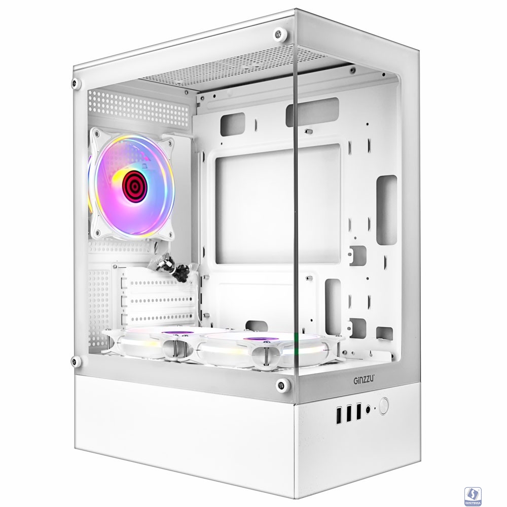 Ginzzu CL485 mATX FAN 3*12LD4 передняя панель Стекло Белый