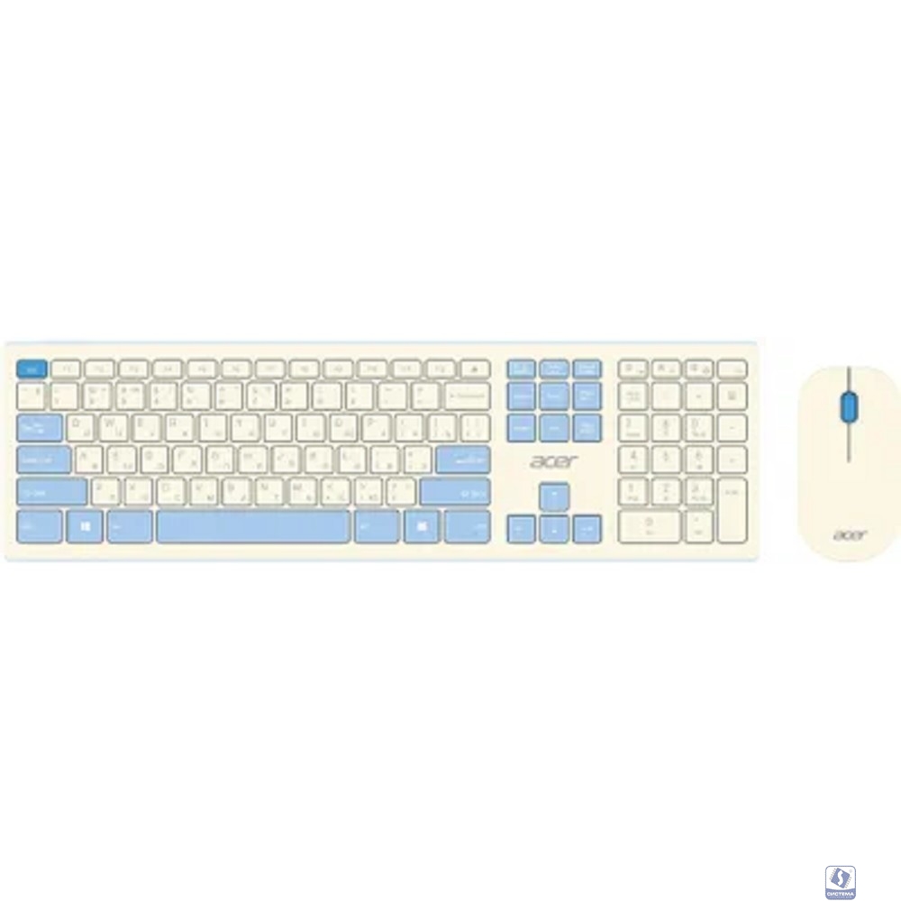 Acer OCC205 [ZL.ACCEE.00C] Комплект (клавиатура+мышь) клав:белый мышь:белый/голубой USB беспроводная slim 