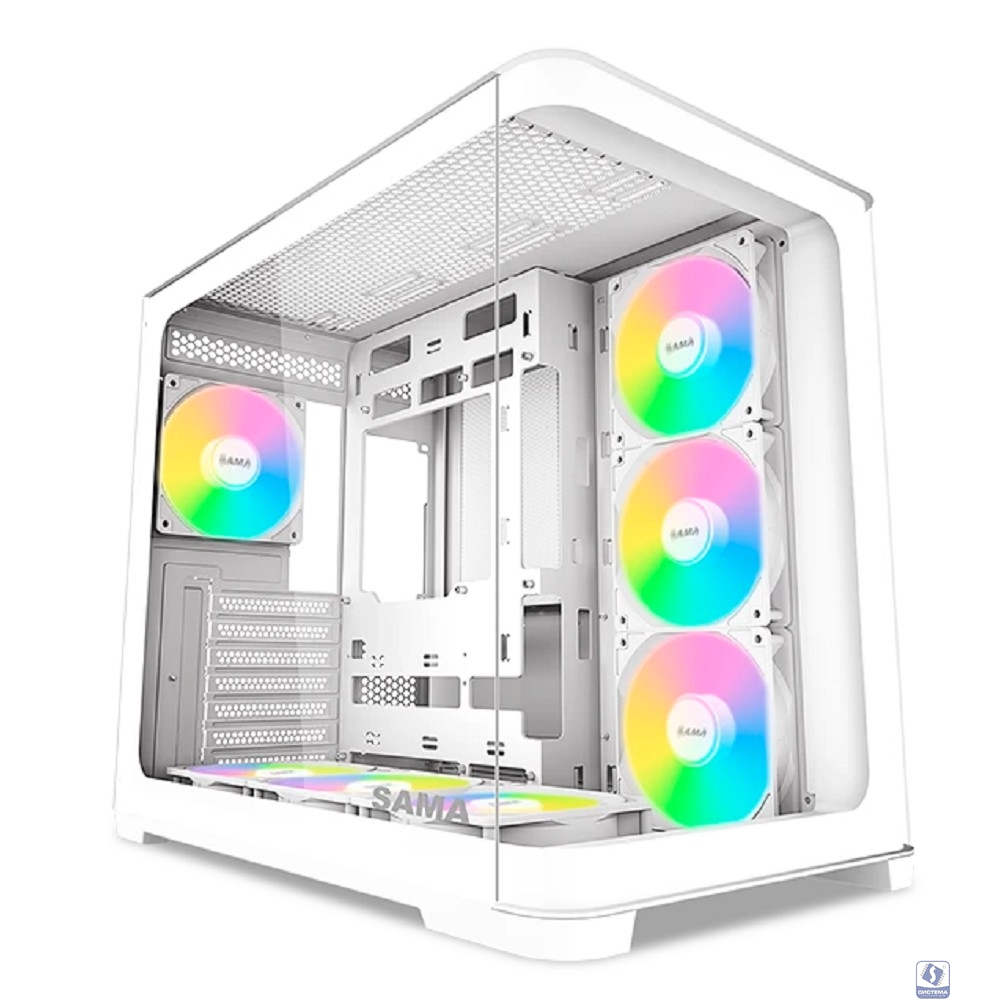 Case SAMA V60 White, Midi-Tower, TG, 7x120mm ARGB, 2xUSB 3.0 + 1xUSB 3.1 Type-C, ATX, mATX, mITX White
