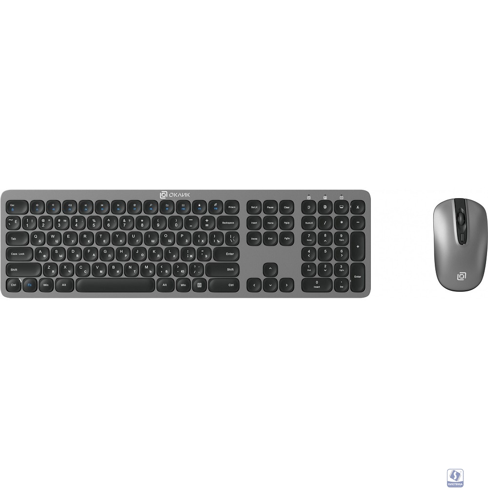 Клавиатура + мышь Oklick 300M клав:серый мышь:серый/черный USB беспроводная slim [1488402]