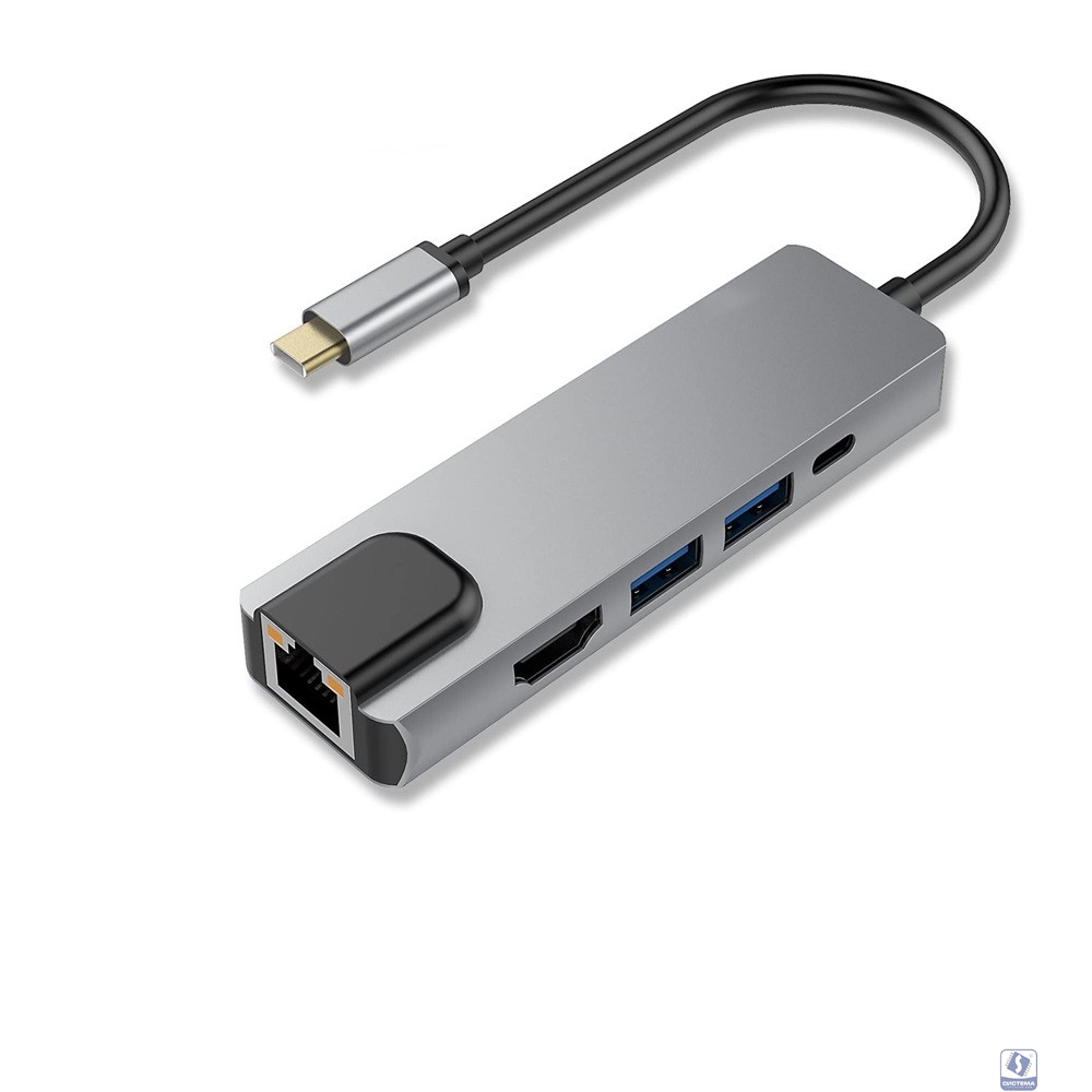 Bion Мульти переходник USB Type-C - USB Type-C/2*USB-A 3.0/HDMI/RJ-45 1000мб/с, 60W, алюминиевый корпус, длина кабеля 10 см [BXP-A-USBC-MULTI-03]