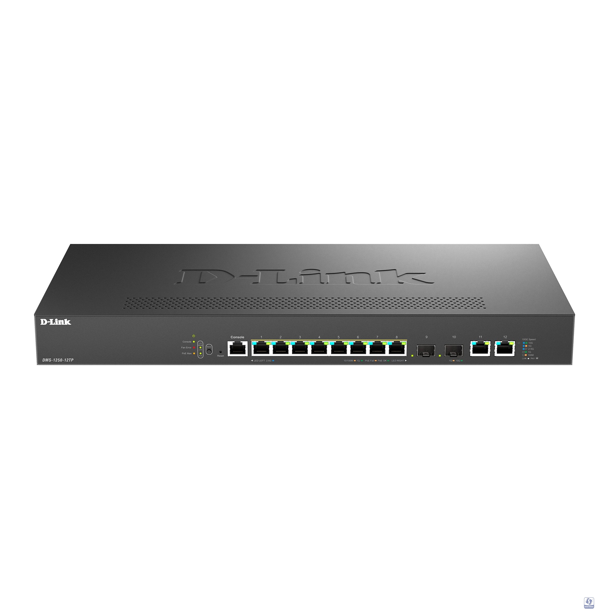 D-Link DMS-1250-12TP/A1A/6KV Управляемый L2 коммутатор с 8 портами 100/1000/2.5GBase-T, 2 портами 10GBase-T и 2 портами 10GBase-X SFP+ (8 портов PoE 802.3af/at, PoE-бюджет 240 Вт)