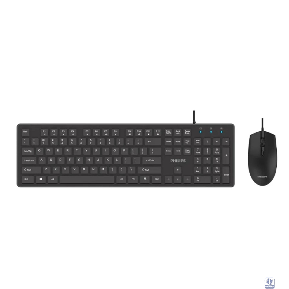 Philips Проводной Комплект  SPT6264, USB 2.0 104 клав/3 кнопки, 800-2400dpi, русская заводская раскладка, чёрный