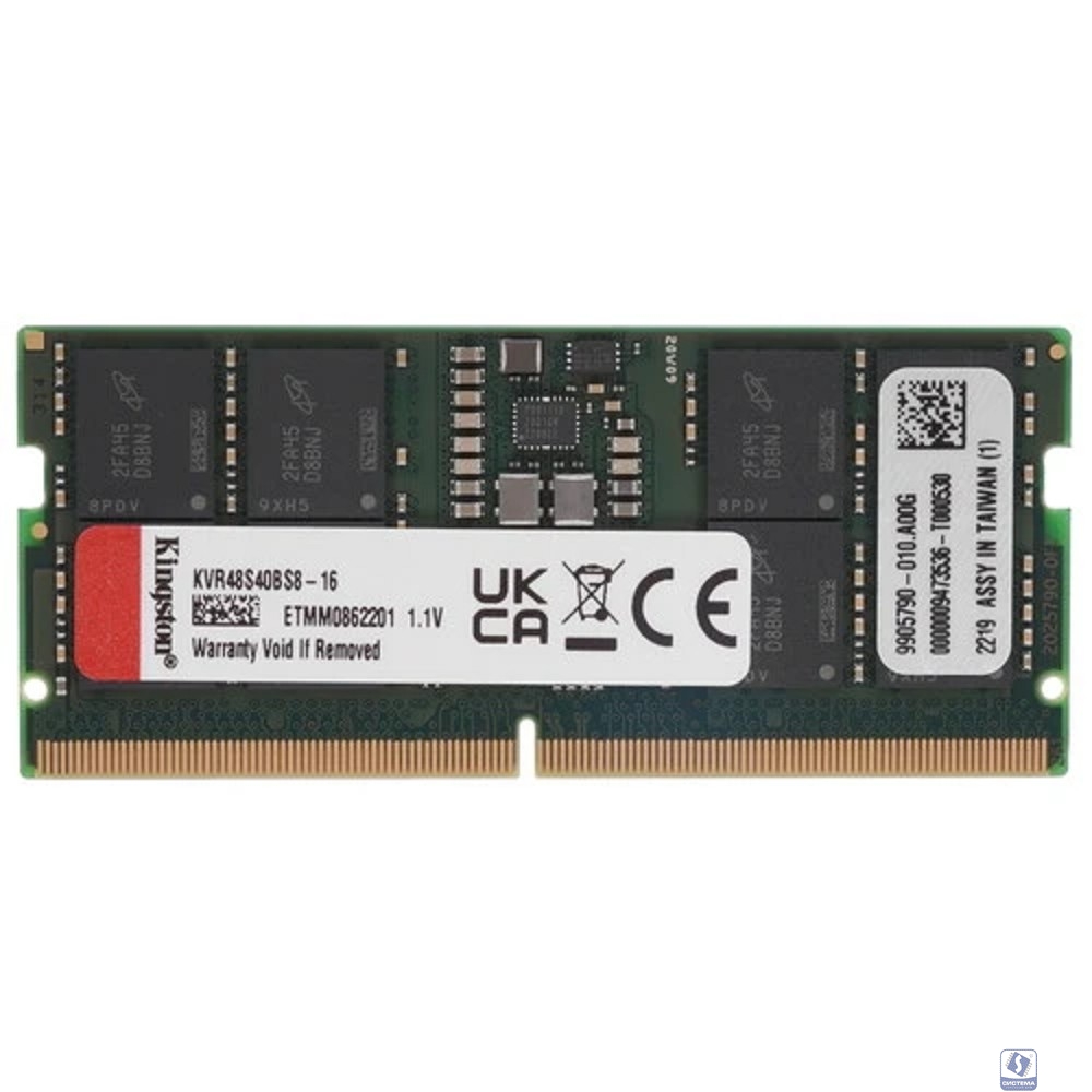 Kingston DDR5 SODIMM 16GB 4800MT/s  Non-ECC CL40  1Rx8 KVR48S40BS8-16