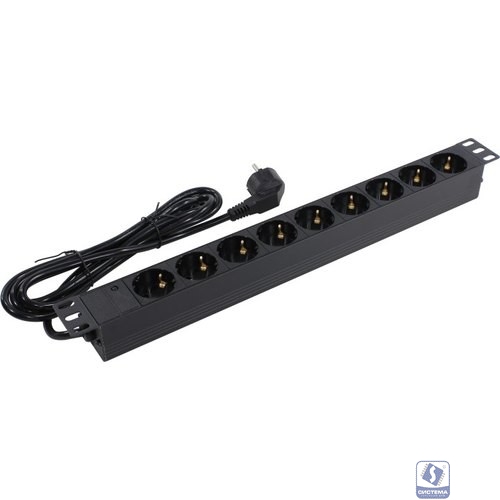 Exegate EX280850RUS Блок розеток ExeGate ServerPro PDU-19H904 Al-9S-EU2.5, 19",1U,алюм, 9Schuko, евровилка, 2.5м