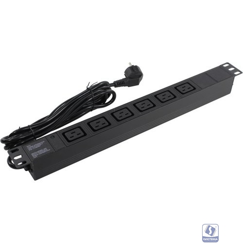 Exegate EX280871RUS Блок розеток ExeGate ServerPro PDU-19H013 Al-6C19-EU3-SW, 19",1U,алюм, 6 IEC 320 C19, евровилка, 3м