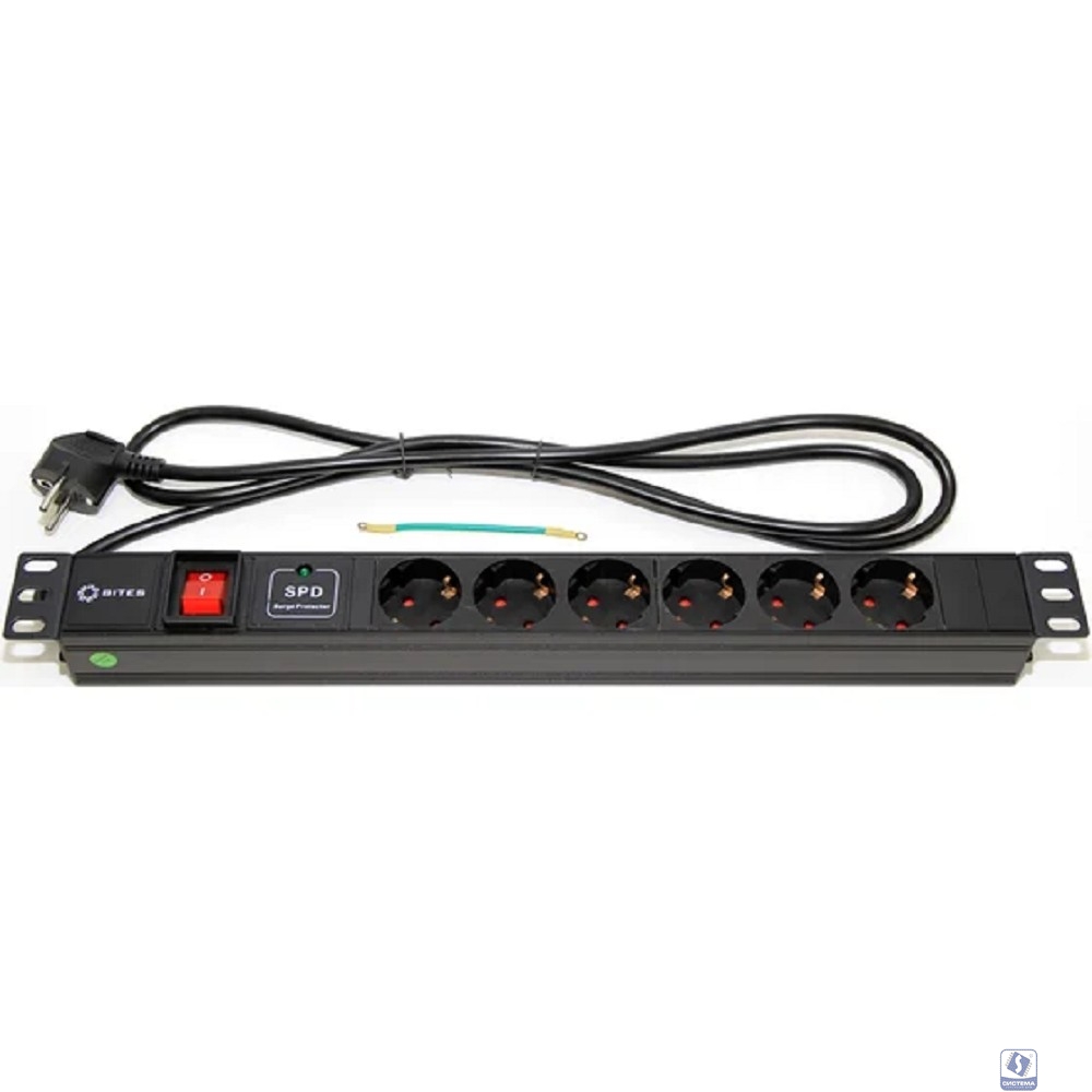 5bites PDU619A-06 Блок розеток  6S / AL / SWITCH / 1U / 19" / 2M*3G*1.5MM2 / VDE