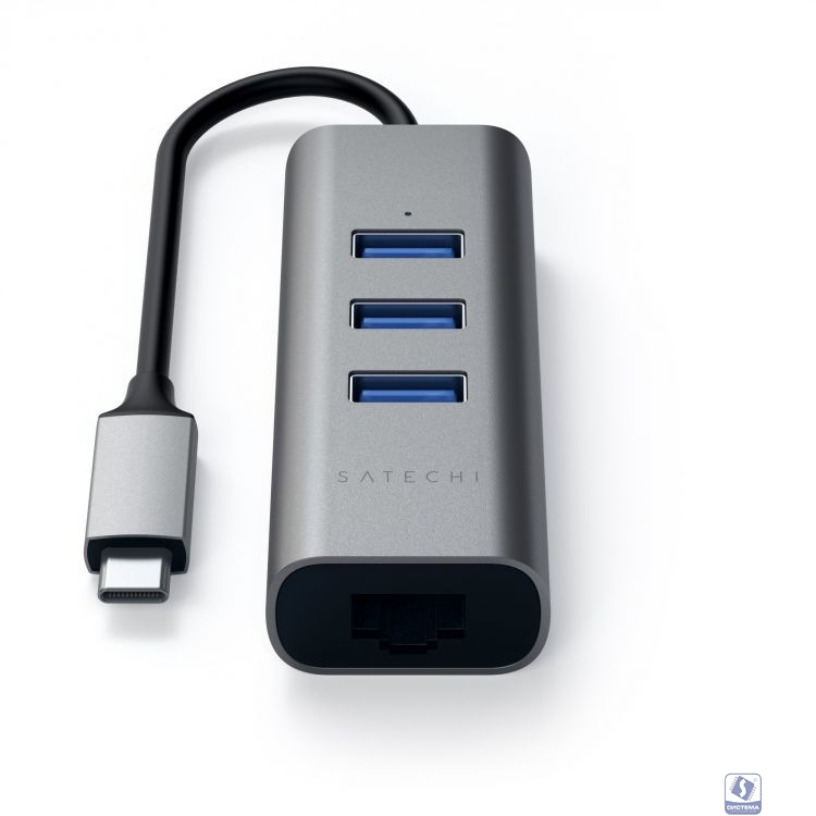USB-хаб Satechi Type-C 2-in-1 USB 3.0 Aluminum 3 Port Hub and Ethernet Port. Интерфейс Type-C. Цвет серый космос.[ST-TC2N1USB31AM]
