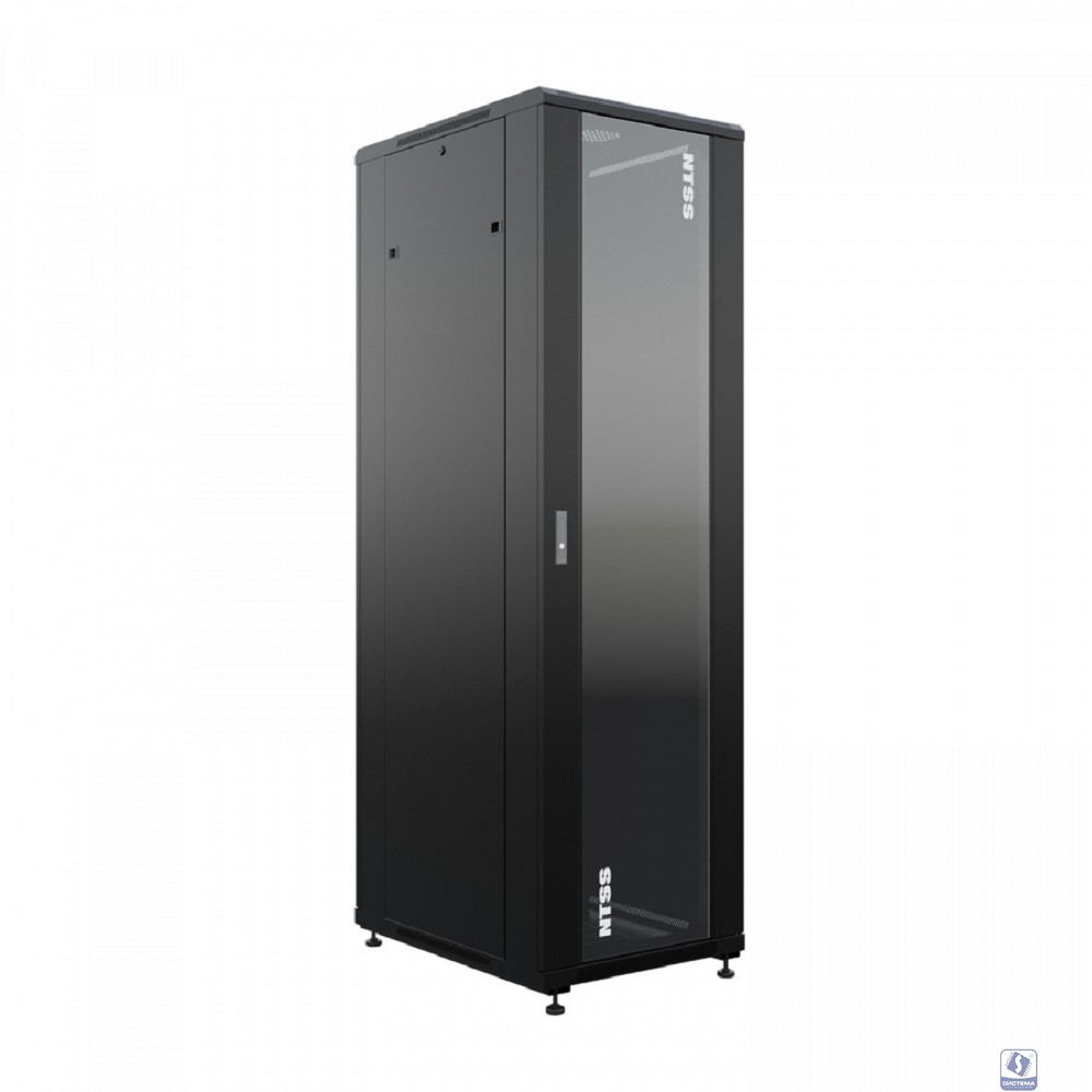 NTSS Шкаф напольный универсальный серверный NTSS R 18U 600х800мм, 4 профиля 19, двери стекло и сплошная металл, боковые стенки съемные, регулируемые опоры, разобранный, черный RAL 9005 NTSS-R18U6080GS