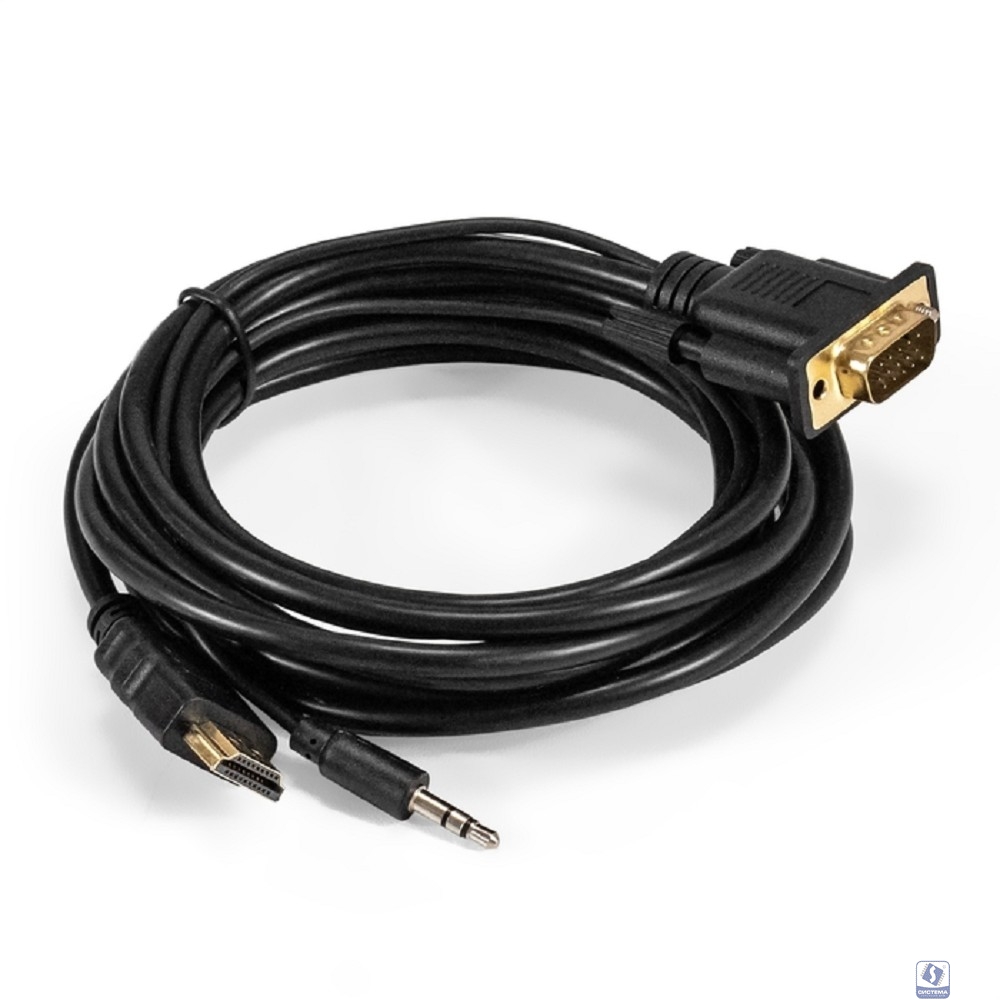 Exegate EX294719RUS Кабель-переходник HDMI-VGA ExeGate EX-HDMIM-VGAM-3.5JackS-1.8 (19M/15M+3.5mm Jack M, 1,8м) Преобразователь цифрового HDMI сигнала в VGA видео и стерео-аудио