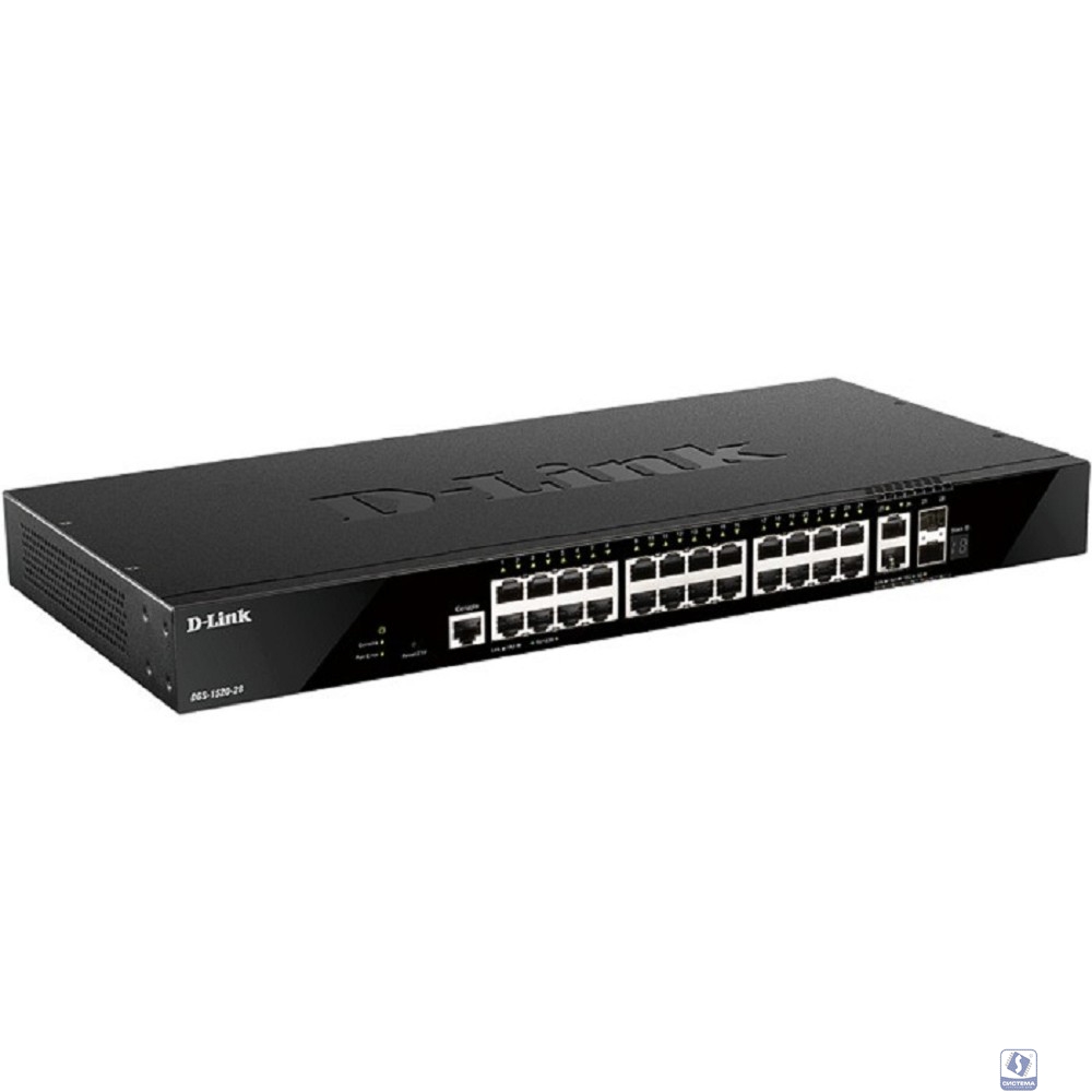 D-Link DGS-1520-28/A1A Управляемый L3 стекируемый коммутатор с 24 портами 10/100/1000Base-T, 2 портами 10GBase-T и 2 портами 10GBase-X SFP+
