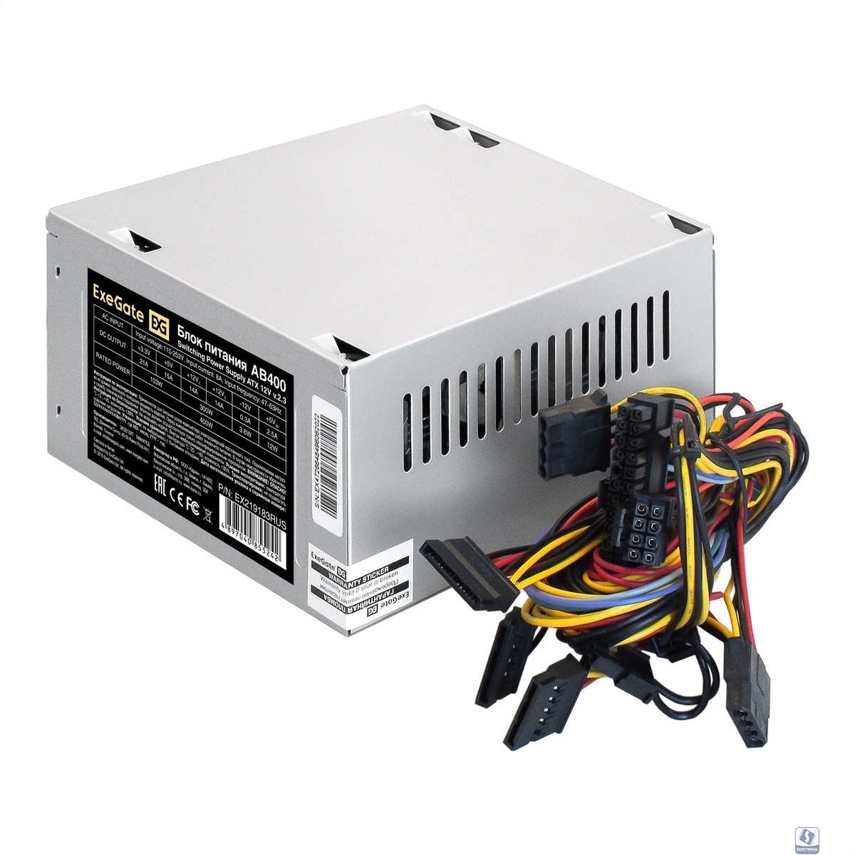 Exegate EX219183RUS /251760  Блок питания 400W ATX-AB400 OEM, 8cm fan, 24+4pin, 2*SATA, 2*IDE