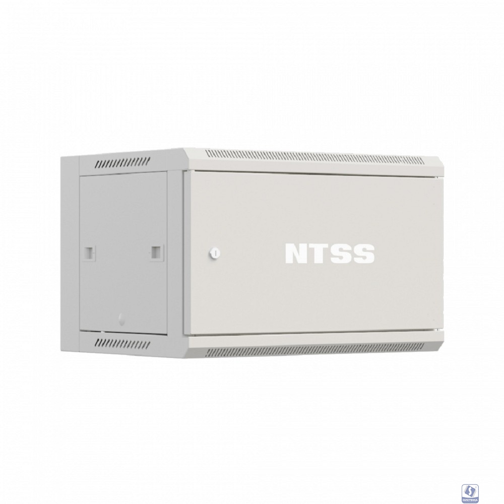 NTSS Шкаф настенный телекоммуникационный NTSS W 6U 600х450х370мм, 2 профиля 19, дверь сплошная металл, боковые стенки съемные, разобранный, серый RAL 7035 NTSS-W6U6045FD