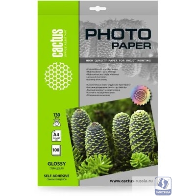 Фотобумага Cactus CS-GSA4130100, A4, для струйной печати, 100л, 130г/м2, покрытие глянцевое
