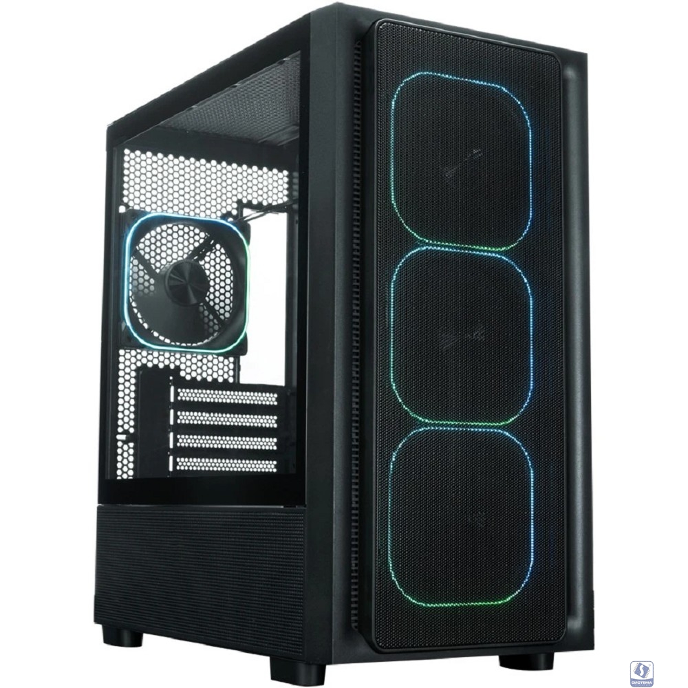 XASTRA Корпус  A411M 4ARGB-FG Black mATX/Mesh /ScrewlessTG+mesh panel/ 4x120mm ARGB PWM FG fans/ A411M-4FG12A