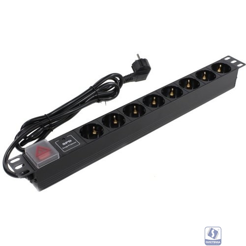 Exegate EX280846RUS Блок розеток ExeGate ServerPro PDU-19H807 Al-8S-EU2-SW-SPD1, 19",1U,алюм, 8Sch, евровилка, 2м, SPD1