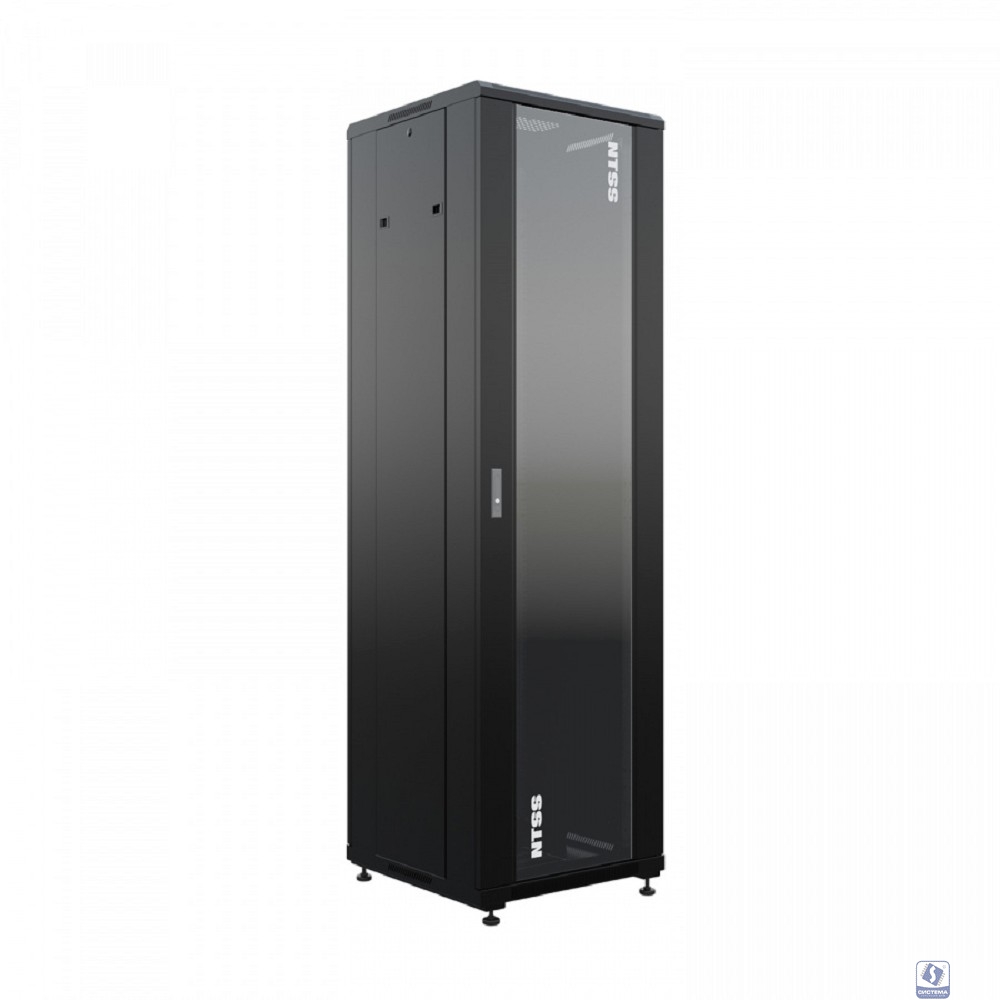 NTSS Шкаф напольный универсальный серверный NTSS R 42U 600х600мм, 4 профиля 19, двери стекло и сплошная металл, боковые стенки съемные, регулируемые опоры, разобранный, черный RAL 9005 NTSS-R42U6060GS