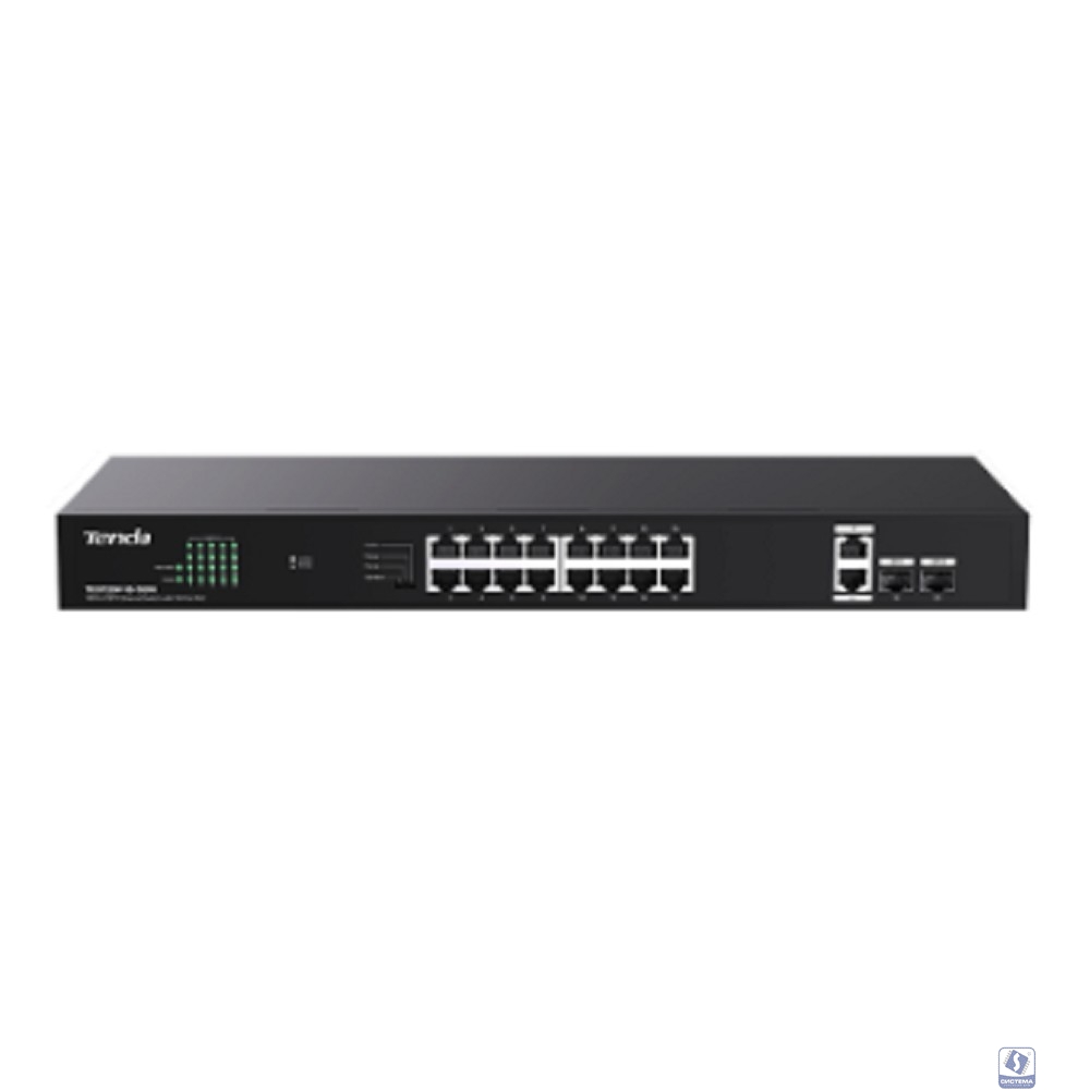 TENDA TEG1120P-16-150W Коммутатор неуправляемый PoE, 18 портов, 18x1 Гбит/с, PoE 16х30 Вт (до 150Вт), SFP 2x1 Гбит/с, установка в стойку