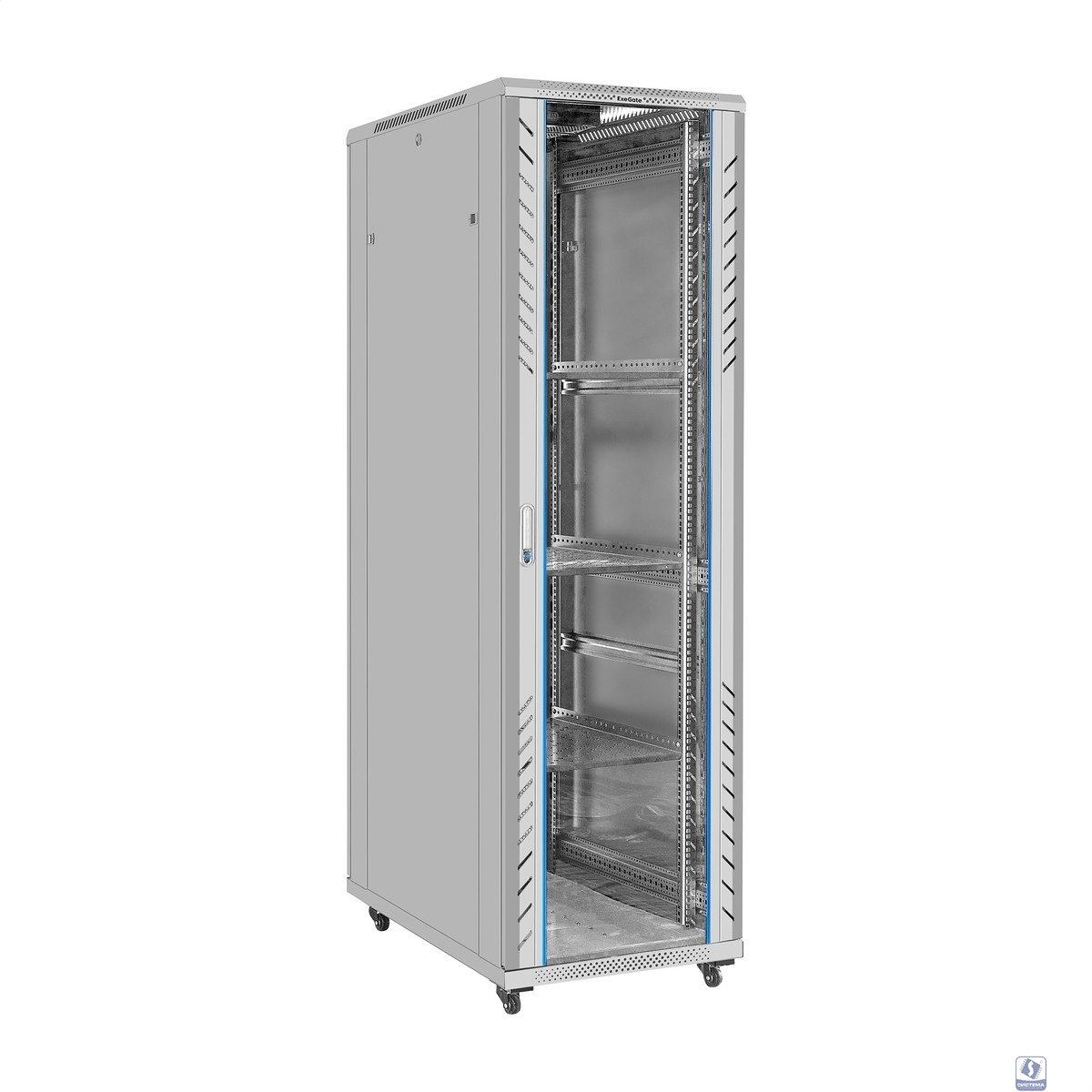 Exegate EX300280RUS Шкаф телекоммуникационный 19" напольный 42U ExeGate EC-FS-42U.600.1000.G.V.GREY (19”, 42U, 600x1000x2054mm (ШхГхВ), передняя дверь закаленное стекло, задняя перфорированная дверь, 