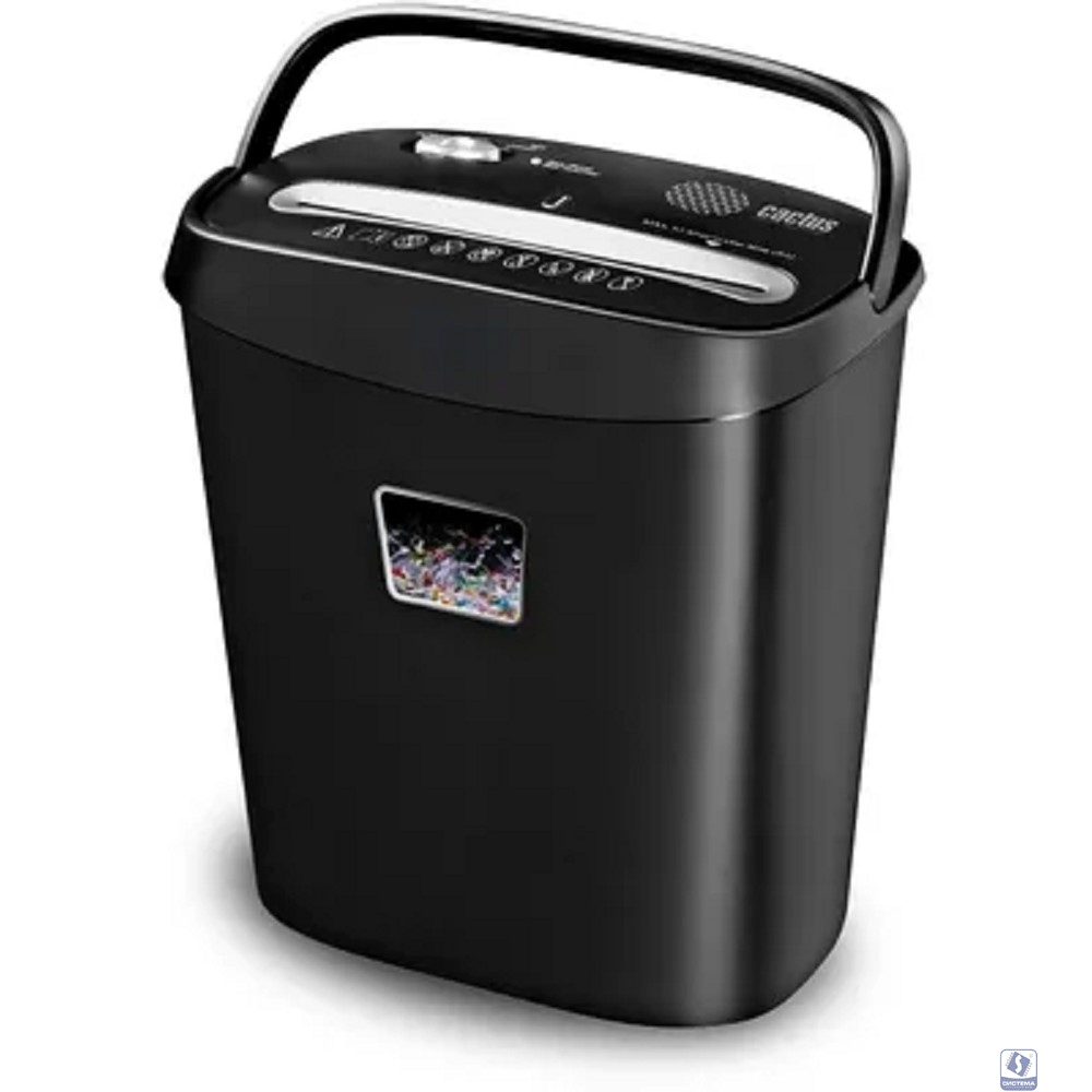 Cactus Шредер CS-SH-P4 черный (секр.P-4)/фрагменты/8лист./15лтр./скрепки/скобы/пл.карты