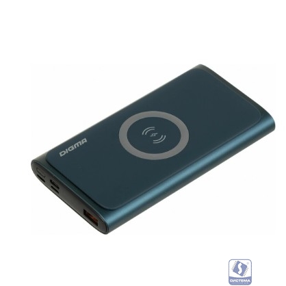 Digma Мобильный аккумулятор 10000mAh 3A QC PD 20W 1xUSB беспроводная зарядка синий (DGPQ10G22CBL)