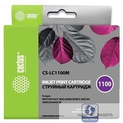 Картридж струйный Cactus CS-LC1100M пурпурный (16мл) для Brother DCP-385c/6690cw/MFC-990/5890/5895/6490