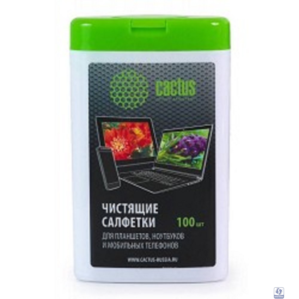 CACTUS Салфетки CS-T1005 Мини туба с чистящими салфетками для планшетов, ноутбуков и моб.тел.,100 шт