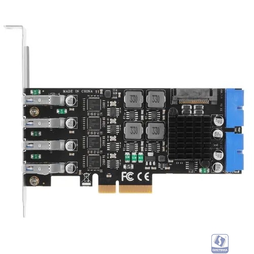 ORIENT NC-3U4419PEX4, Контроллер PCI-Ex4 v3.0,, USB 3.2 Gen1 (USB 3.0), скорость до 5 Гбит/с, 4-port ext/4-port int (19-pin) port, NEC D720201+ASM1806 chipset,Self powered+ разъем доп.питания (31356) 