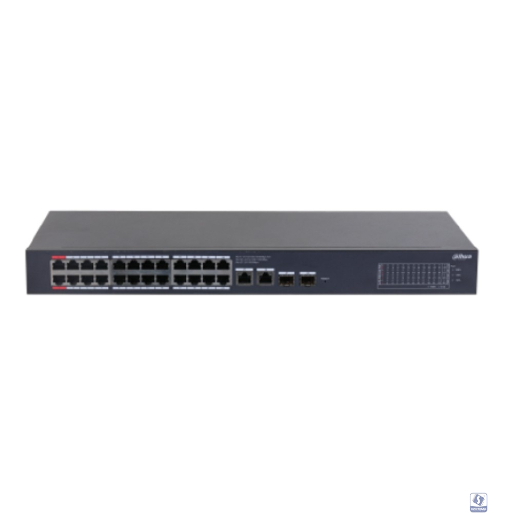 DAHUA DH-CS4228-24GT-240 24-портовый гигабитный PoE коммутатор с функцией облачного управления, 24xRJ45 1Gb PoE, 2xRJ45 1Gb uplink, 2xSFP 1Gb; суммарно 240Вт, коммутация 56 Гбит/с, MAC-таблица 8К