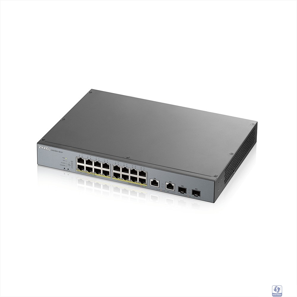 ZYXEL GS1350-18HP-EU0101F L2 коммутатор PoE+ для IP-видеокамер 16xGE PoE+, 2xCombo (SFP/RJ-45), бюджет PoE 250 Вт, дальность передачи питания до 250 м, автоперезагрузка PoE-портов
