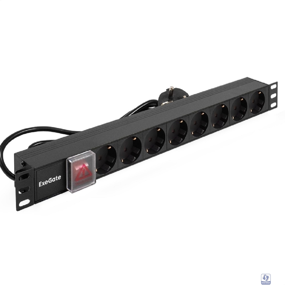 Exegate EX280844RUS Блок розеток ExeGate ServerPro PDU-19H805 Al-8S-EU3-SW, 19",1U,алюм, 8Schuko, евровилка, 3м