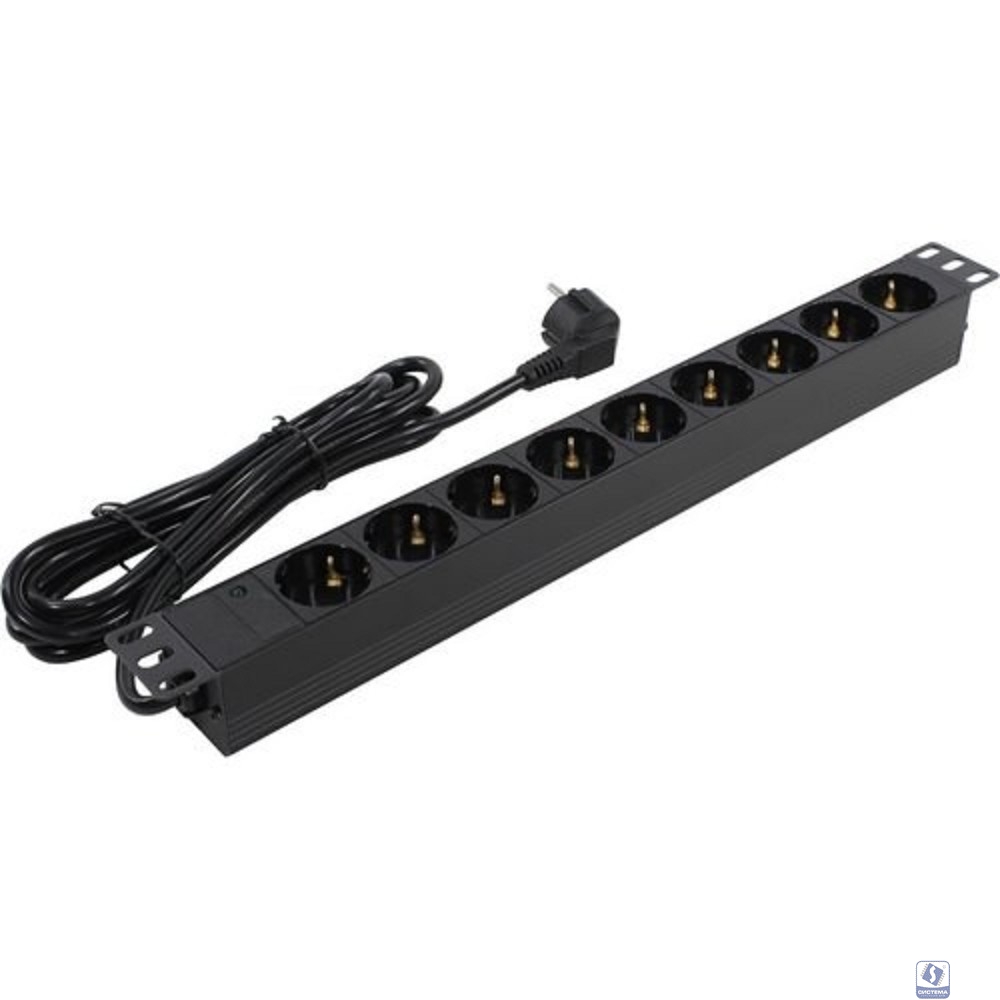 Exegate EX280851RUS Блок розеток ExeGate ServerPro PDU-19H905 Al-9S-EU3, 19",1U,алюм, 9Schuko, евровилка, 3м