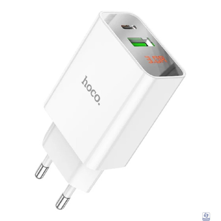 HOCO Зарядное устройство с дисплеем Hoco 18Вт, 3А, QC3.0/PD, 1xUSB, 1XType-C, C100A, белый, коробка