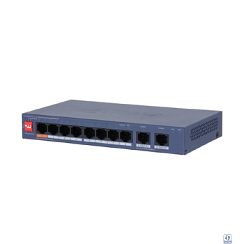 DAHUA DH-CS4010-8ET2GT-60 8-портовый PoE коммутатор управляемый 8 RJ45 10/100Мбит/с (PoE/PoE+/Hi-PoE), 2 RJ45 10/100/1000Мбит/с (uplink); до 60Вт, до 250м