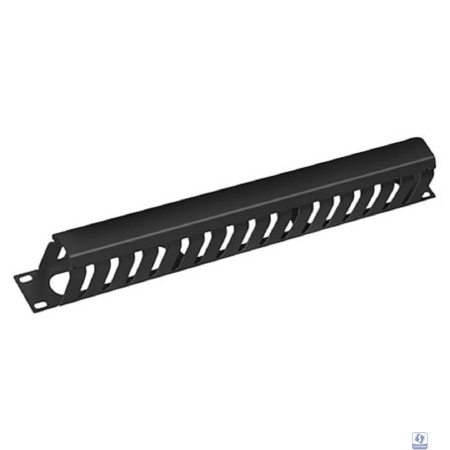 Cabeus JB07-1U-BK Кабельный органайзер 19" 1U с крышкой, металлический, цвет черный (RAL9004)