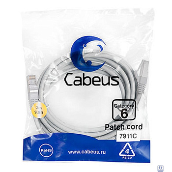 Cabeus PC-FTP-RJ45-Cat.6-3m-LSZH Патч-корд F/UTP, категория 6, 2xRJ45/8p8c, экранированный, серый, LSZH, 3м