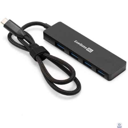 Exegate EX297631RUS USB-Хаб (концентратор) 4-в-1 ExeGate DUB-4C/3 (кабель-адаптер USB Type C --> 4xUSB3.0, Plug&Play, черный)