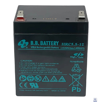 АКБ B.B. Battery HRC 5.5-12 (12В 5.5Ач) 132Вт/блок, ДхШхВ 90х70х102 мм, масса 1.62 кг, клеммы F2