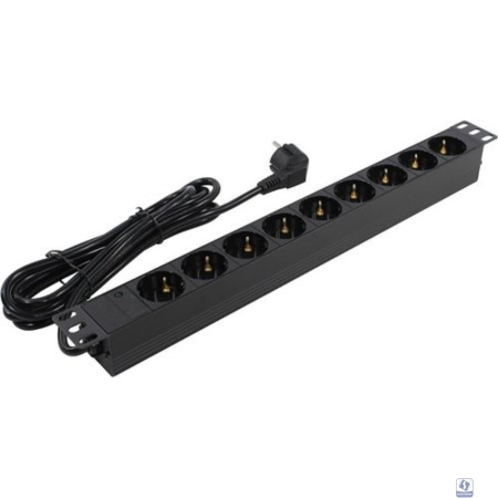Exegate EX280851RUS Блок розеток ExeGate ServerPro PDU-19H905 Al-9S-EU3, 19",1U,алюм, 9Schuko, евровилка, 3м