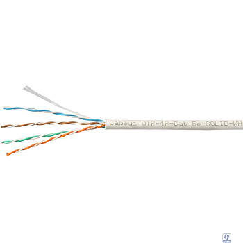 Cabeus UTP-4P-Cat.5e-SOLID-WH-100 Кабель витая пара UTP (U/UTP), категория 5e, 4 пары (24 AWG), одножильный, PVC нг(А)-LS, белый (100 м)
