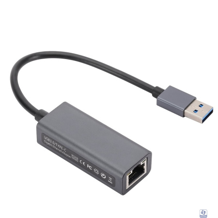 Bion Переходник с кабелем USB A - RJ45, 1000мб/с, алюминиевый корпус, 15 см, черный [BXP-A-USBA-LAN-1000]