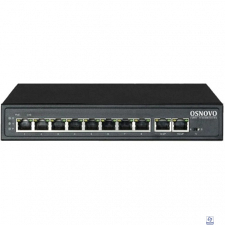 Коммутатор PoE OSNOVO SW-21000(120W) на 10 RJ45 портов, 8 x FE (10/100 Base-T) с поддержкой PoE (IEEE 802.3af/at), 2 x FE (10/100 Base-T). Соответству