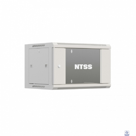 NTSS Шкаф настенный телекоммуникационный NTSS W 9U 600х450х500мм, 2 профиля 19, дверь стеклянная, боковые стенки съемные, задняя стенка, разобранный, серый RAL 7035 NTSS-W9U6045GS