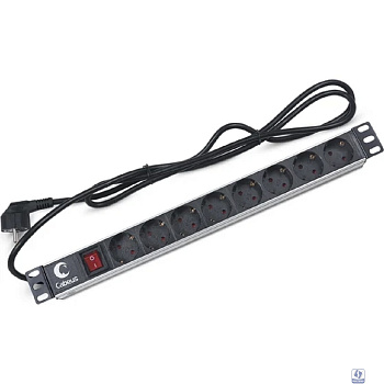 Cabeus PDU-8P-2EU Блок евророзеток для 19"шкафов, горизонтальный, 8 розеток, 16 A,выключатель, шнур 2м, алюминиевый корпус