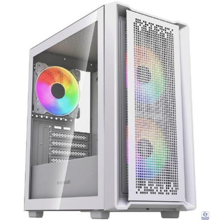 Powercase Корпус Mistral SM04 ARGB, Tempered Glass, Front Nylon Filter, 3x120mm ARGB PWM fans, белый, mATX  (CMMSM04W-A3)