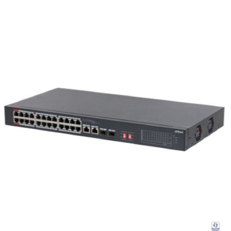 DAHUA DH-S3226-24ET-375 24-портовый неуправляемый коммутатор с РоЕ 24 RJ45 10/100Мбит/с (PoE/PoE+/Hi-PoE), 2  SFP/RJ45 10/100/1000Мбит/с (uplink); до 370Вт
